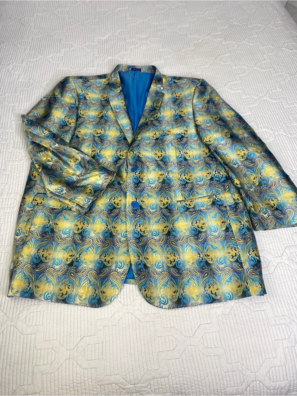 Blu Martini Blue & Yellow Shiny Sheen Blazer Tux Dinner Jacket 54L